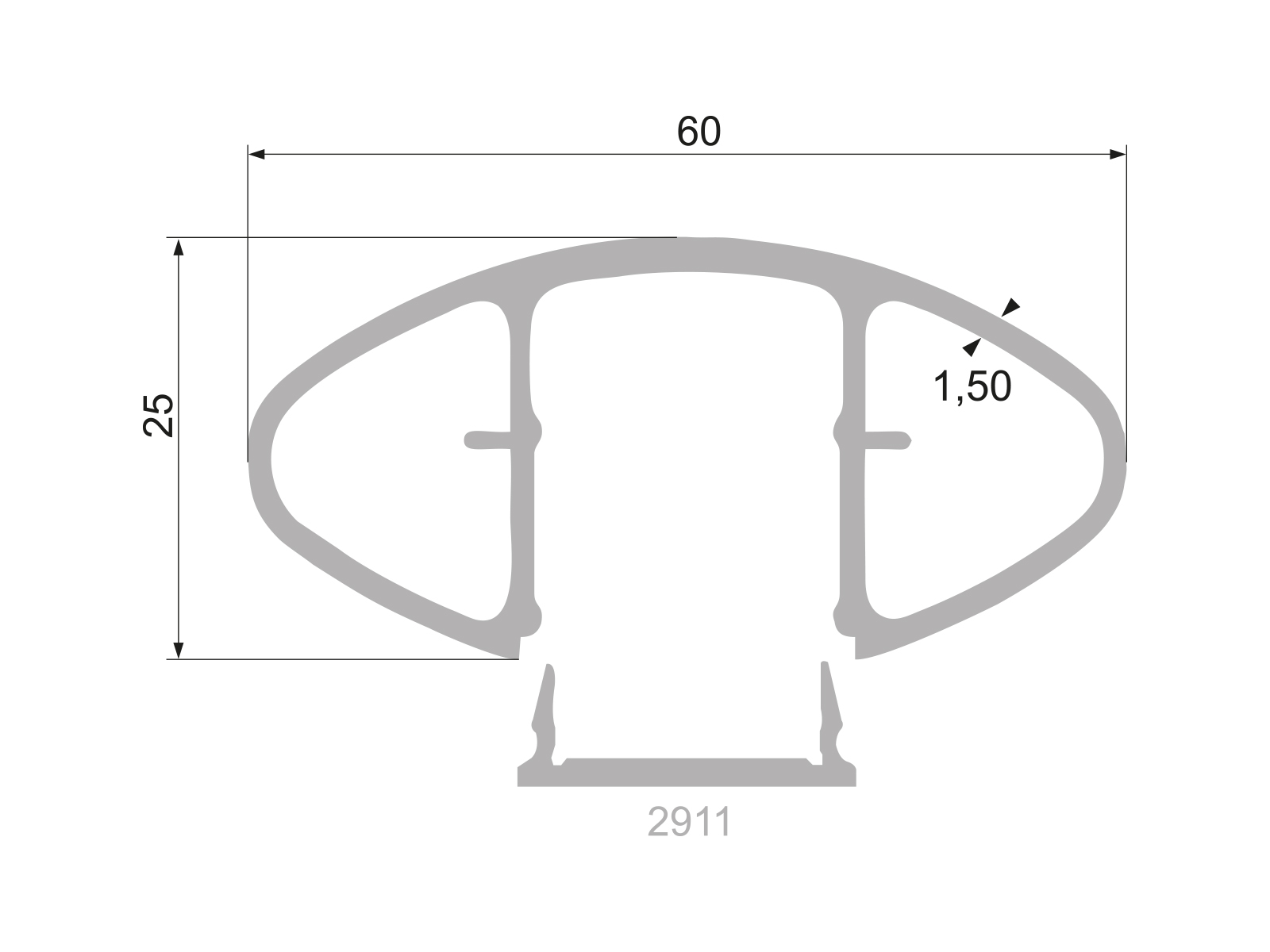 60X25 ELLIPTIC RAILING PROFILE - LENGTH