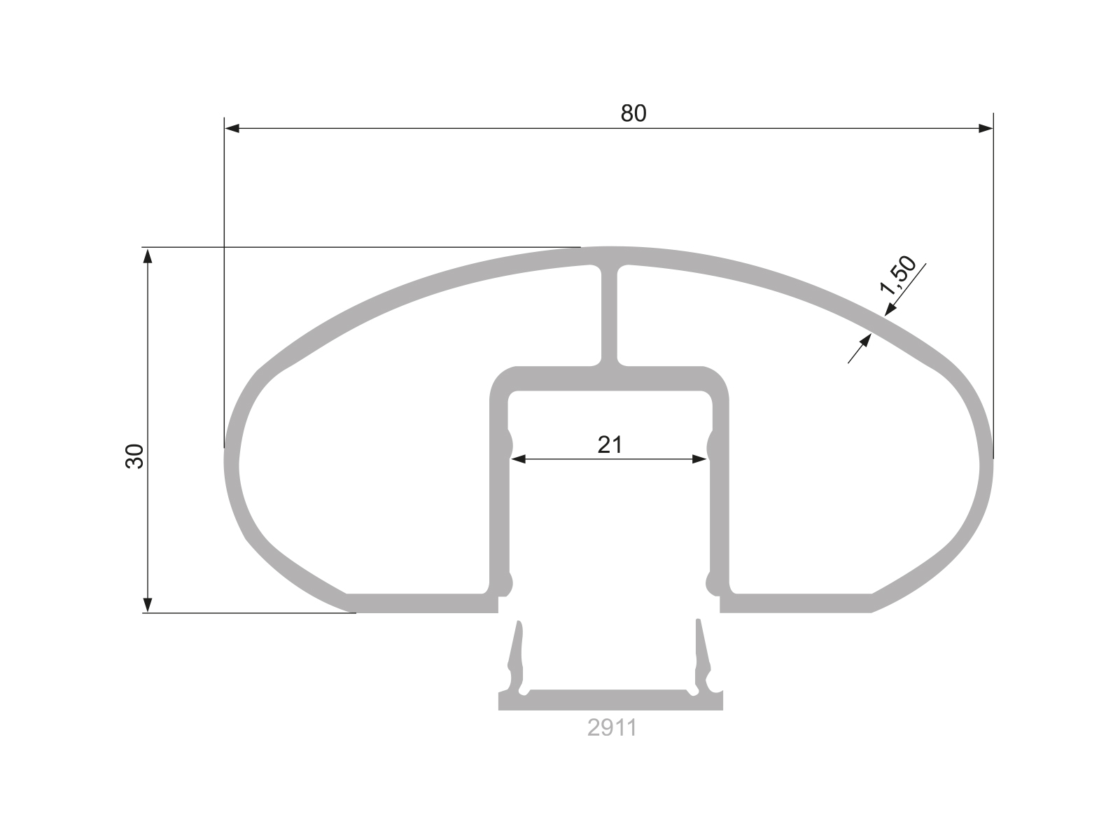 80X30 ELLIPTIC RAILING PROFILE - LENGTH