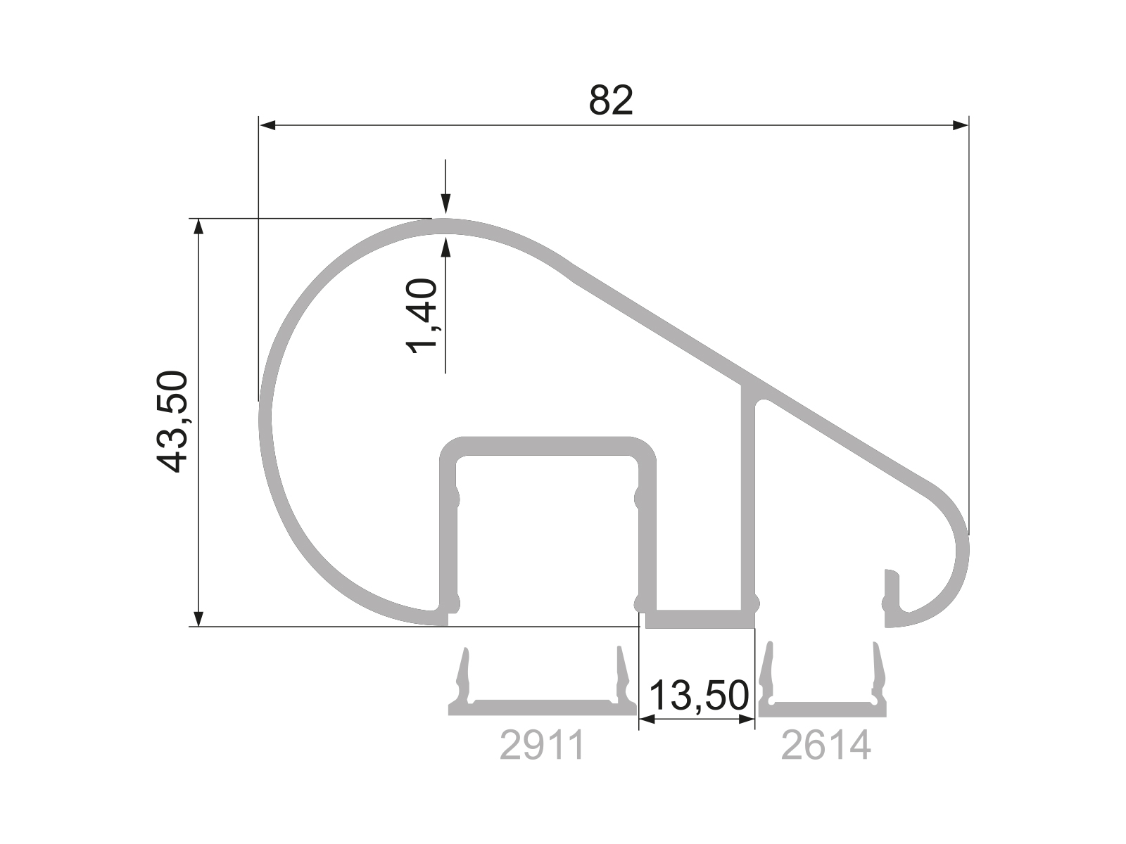 82X43,50 PEAR RAILING PROFILE - LENGTH