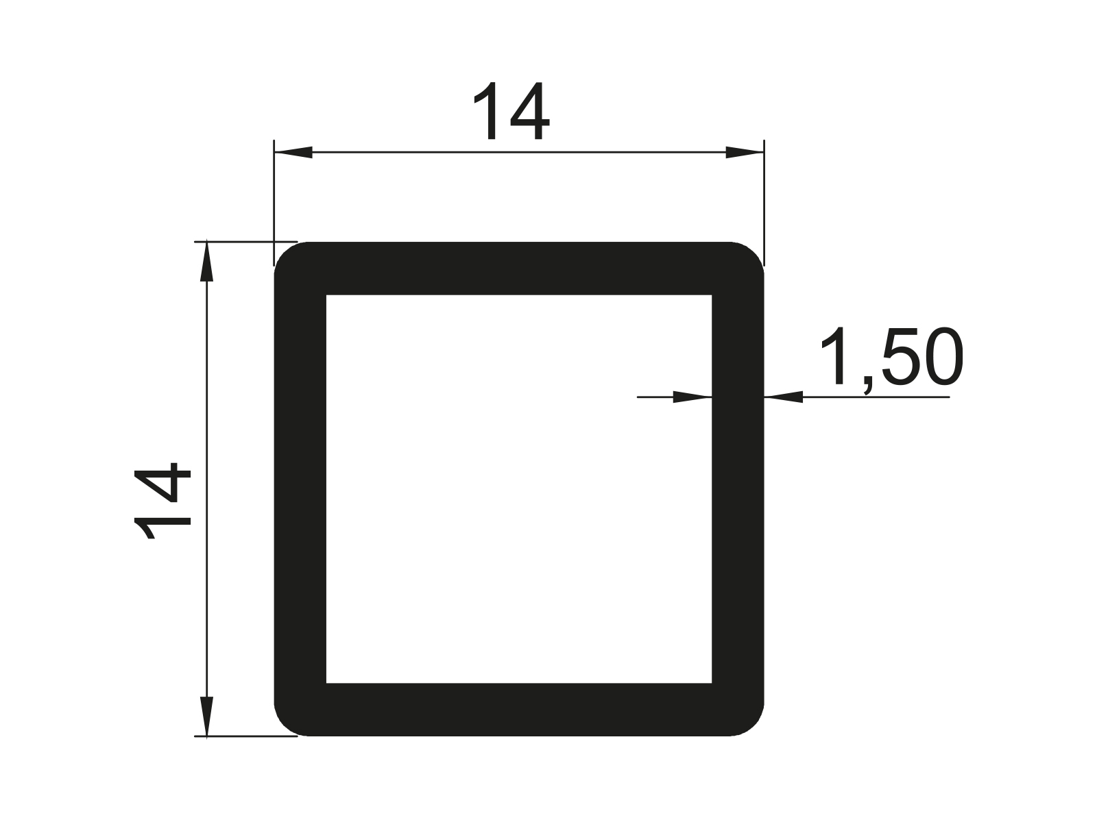 14X14 SQUARE RAILING PROFILE - LENGTH