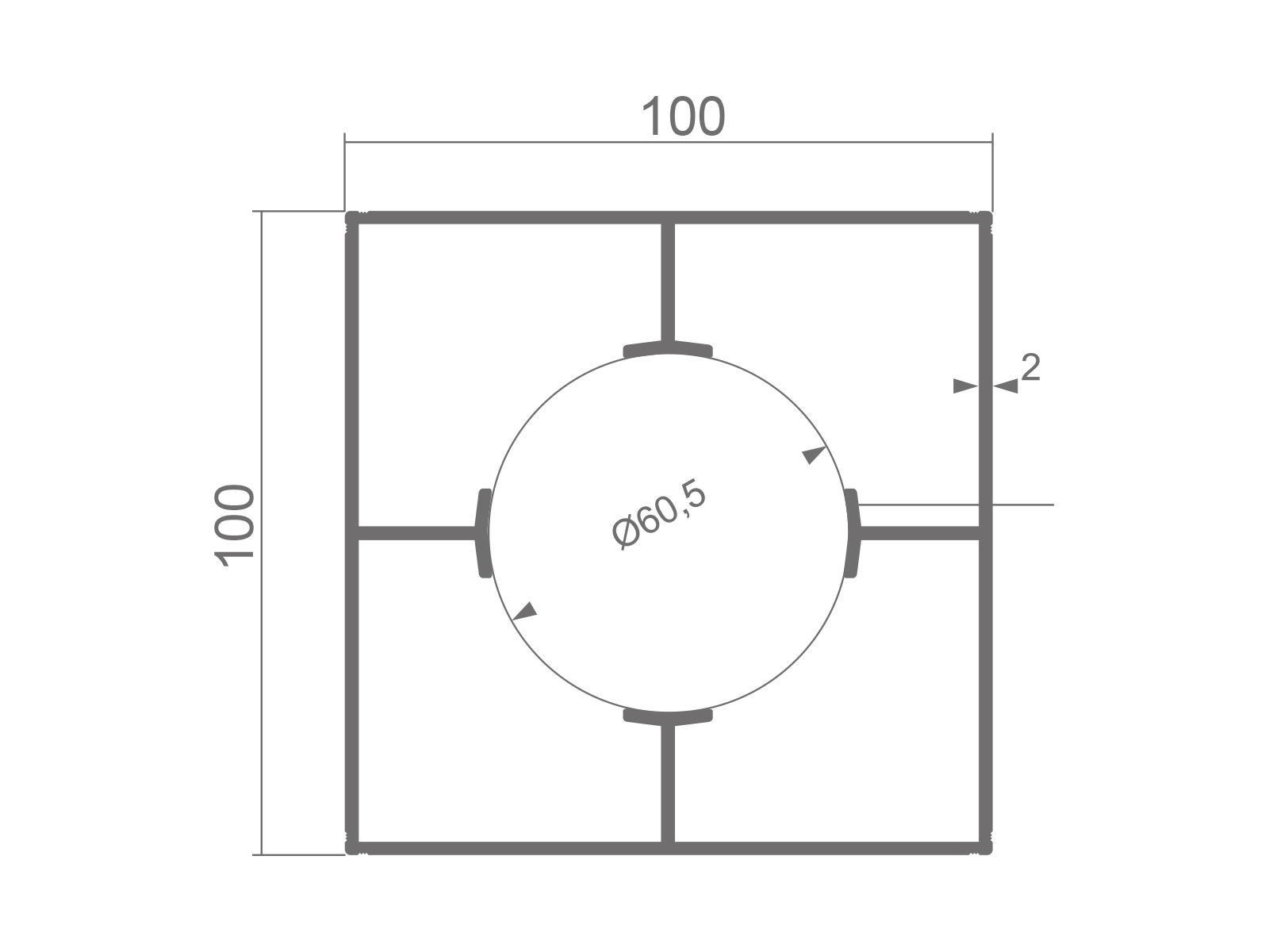 100X100 SQUARE RAILING PROFILE - LENGTH