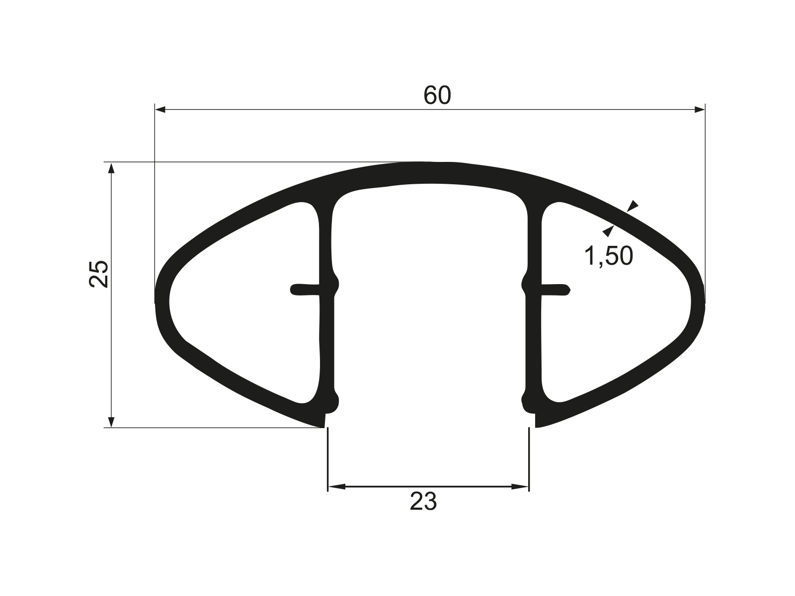 60 X 25 MM ELLIPTIC TOP PROFILE-KG