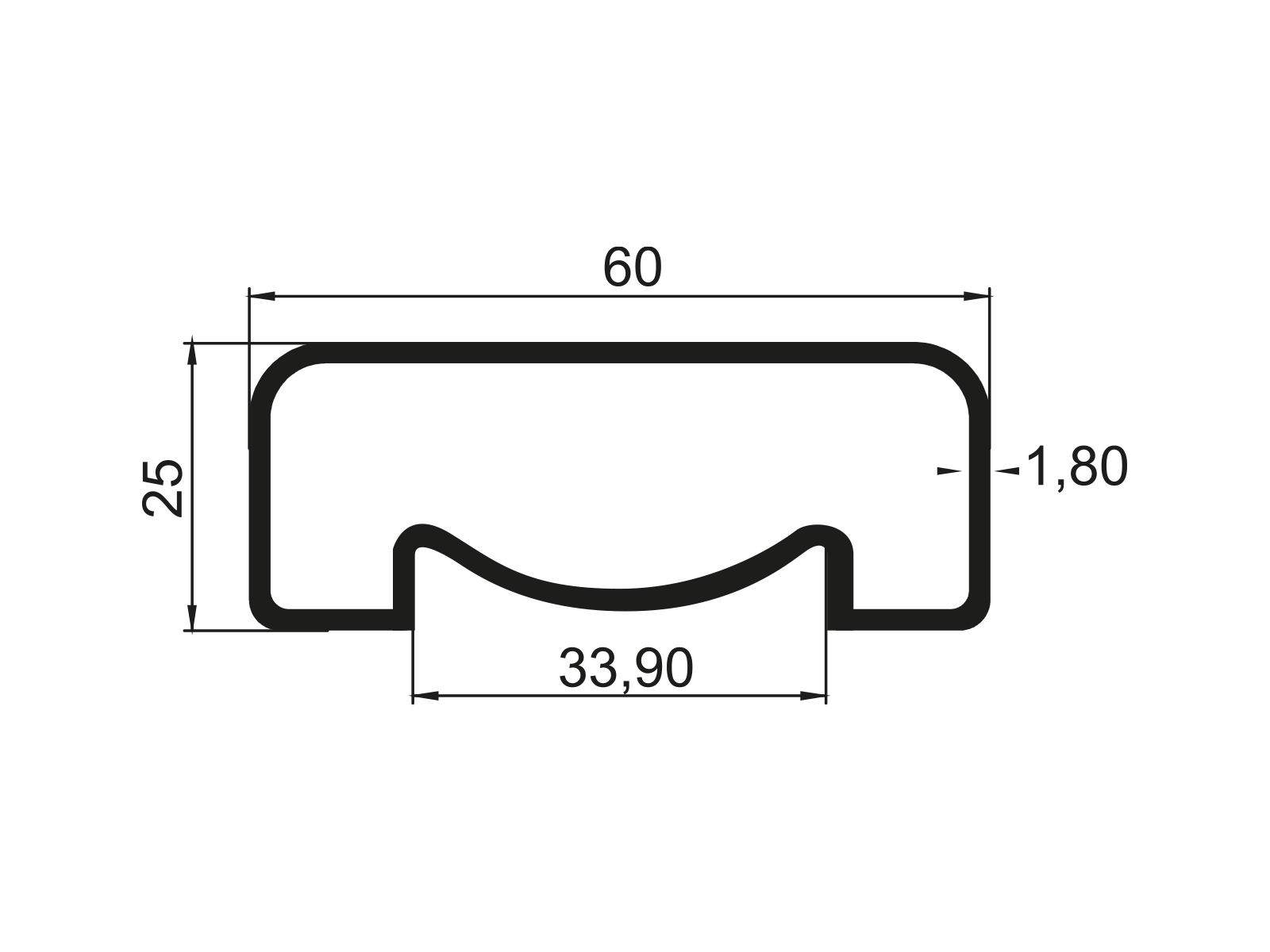 60X25 SQUARE RAILING PROFILE - LENGTH