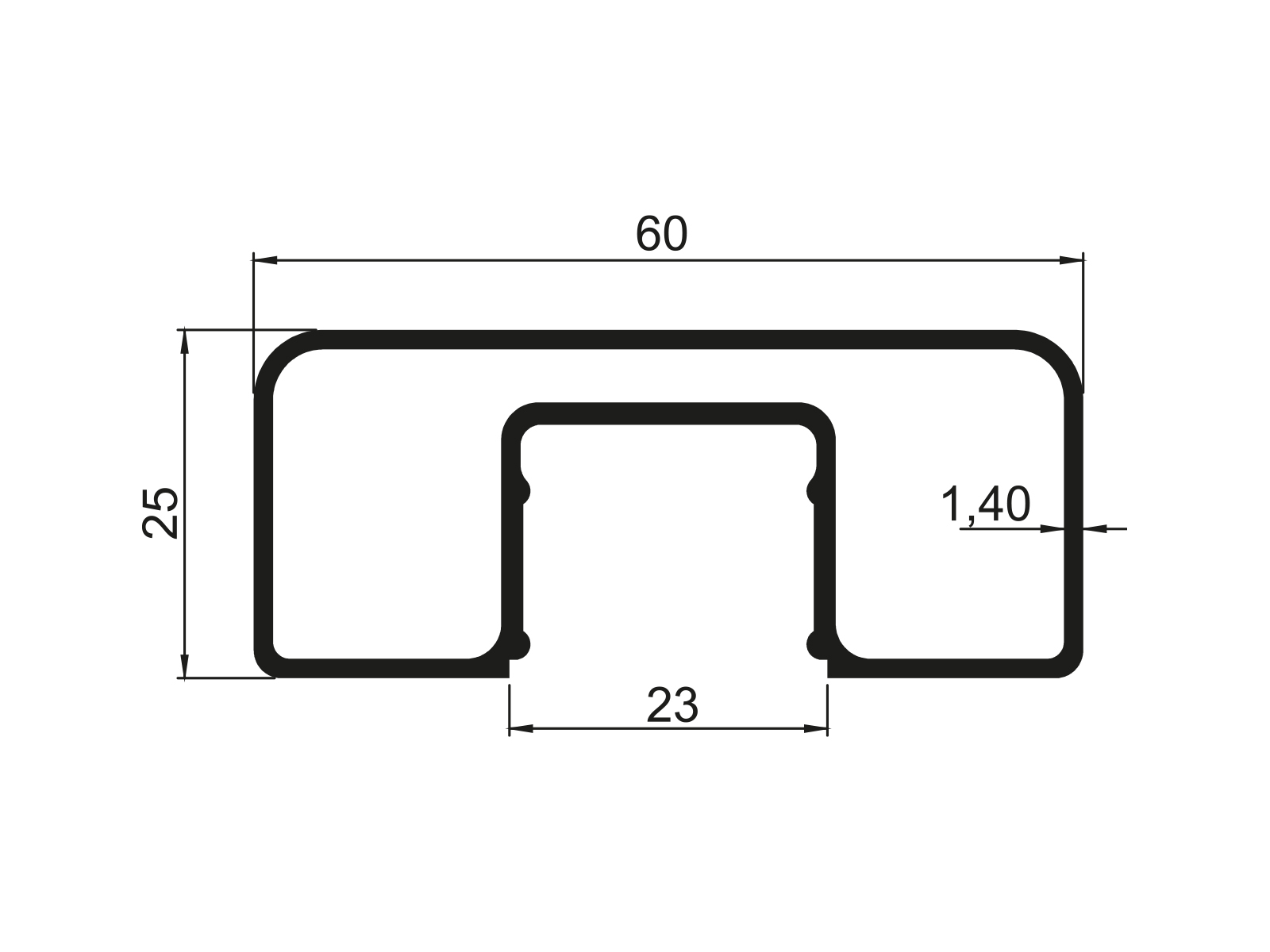 60 X 25 MM SQUARE TOP PROFILE-KG